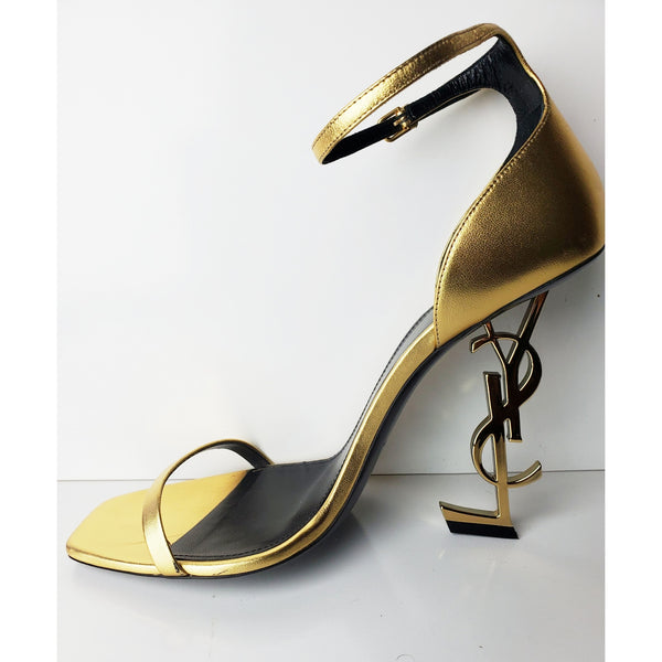 Saint Laurent Opyum YSL Logo-Heel Sandals with Golden Hardware - 40 EUR /  9.5 US
