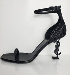 YSL Opyum Black Glitter Ankle Sandal Size 40 (Fits U.S. Size 9)
