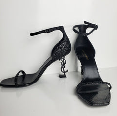 YSL Opyum Black Glitter Ankle Sandal Size 40 (Fits U.S. Size 9)