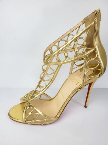 Christian Louboutin Gold Metallic T-Strap Sandal Size 40.5  (Fits U.S. sizes 9)