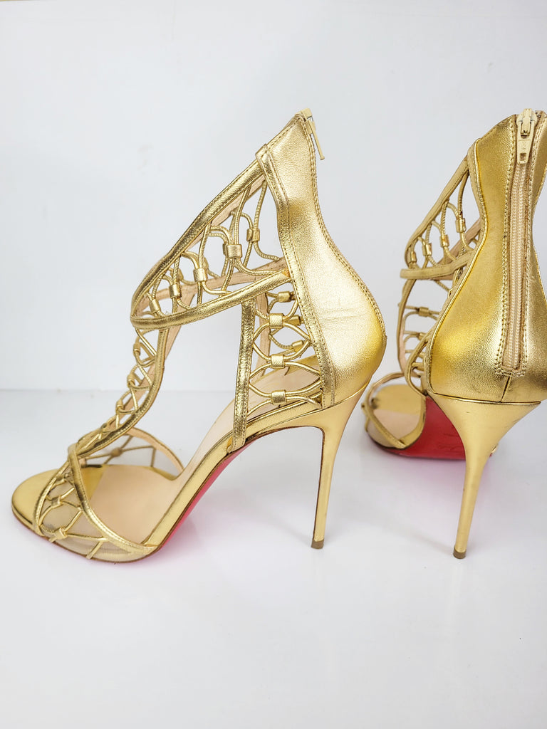 41 Stappy Dolce and Gabbana Gold Glitter Leather Pump Sandals High - Ruby  Lane