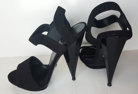 Gucci Black Suede Open Toe Multi Side Heel Sandal Size 37 (Fits U.S. Size 6.5-7.5)