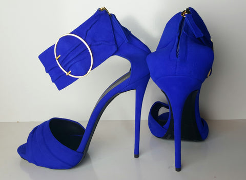 Giuseppe Zanotti Blue Suede Maxi Ankle Sandal Size 39.5 (Fits U.S. Size 9-9.5)