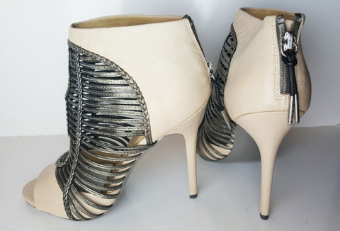 L.A.M.B. Vanilla and Gunmetal "Kacee" Open Toe Ankle Boot Size 38.5 (Fits U.S. Size 8-9)