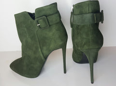 Giuseppe Zanotti Militare Suede Buckle Detail Stiletto Ankle Boot Size 37.5 (Fits U.S. Size 7-7.5)